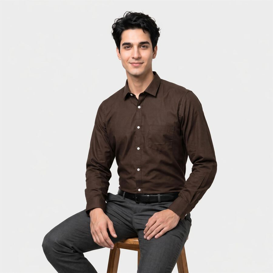 Men Brown Formal Shirt, भूरा, large
