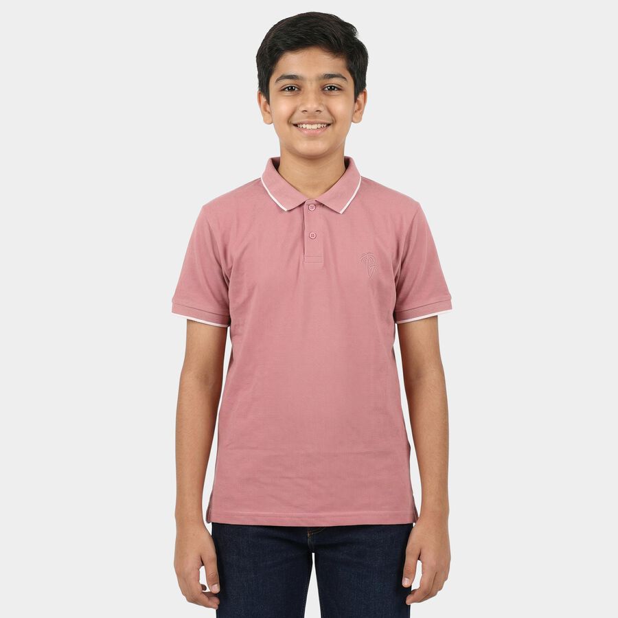 Boys Pink Pique Round Neck Casual Boys T-Shirt, गुलाबी, large