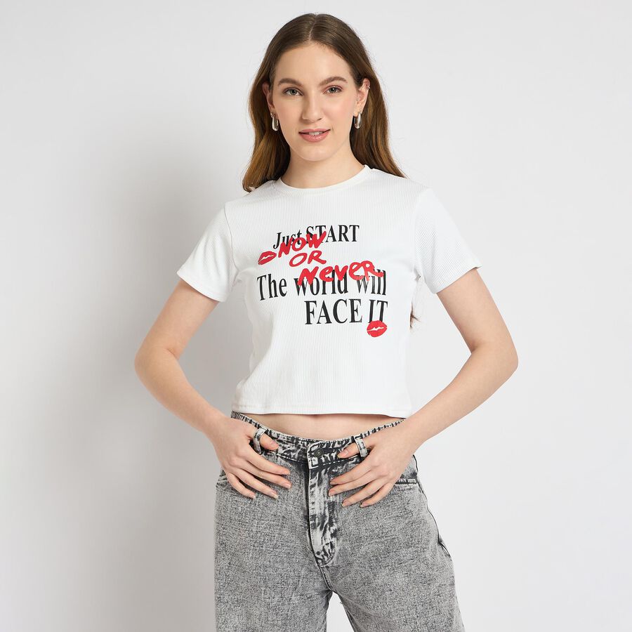 Ladies' Round Neck T-Shirt , सफ़ेद, large