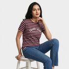 Women's Purple Round Neck Regular T-Shirt, बैंगनी, small