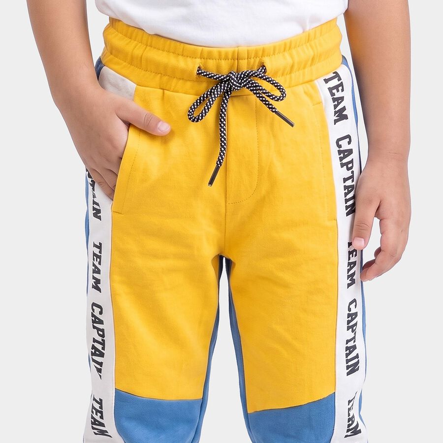 Boys' Yellow Jogger Fit Text Printed Cotton Blend Pyjama, पीला, large