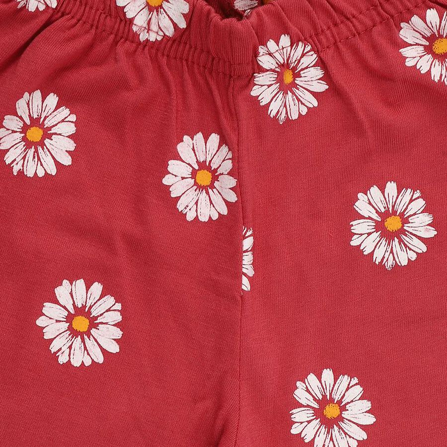 Girls' Maroon Regular Fit Daisy Floral Print Shorts, Pink, large
