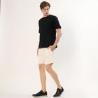 Men's Off-White Textured Elastic Waist Bermuda Shorts, ऑफ व्हाइट, small