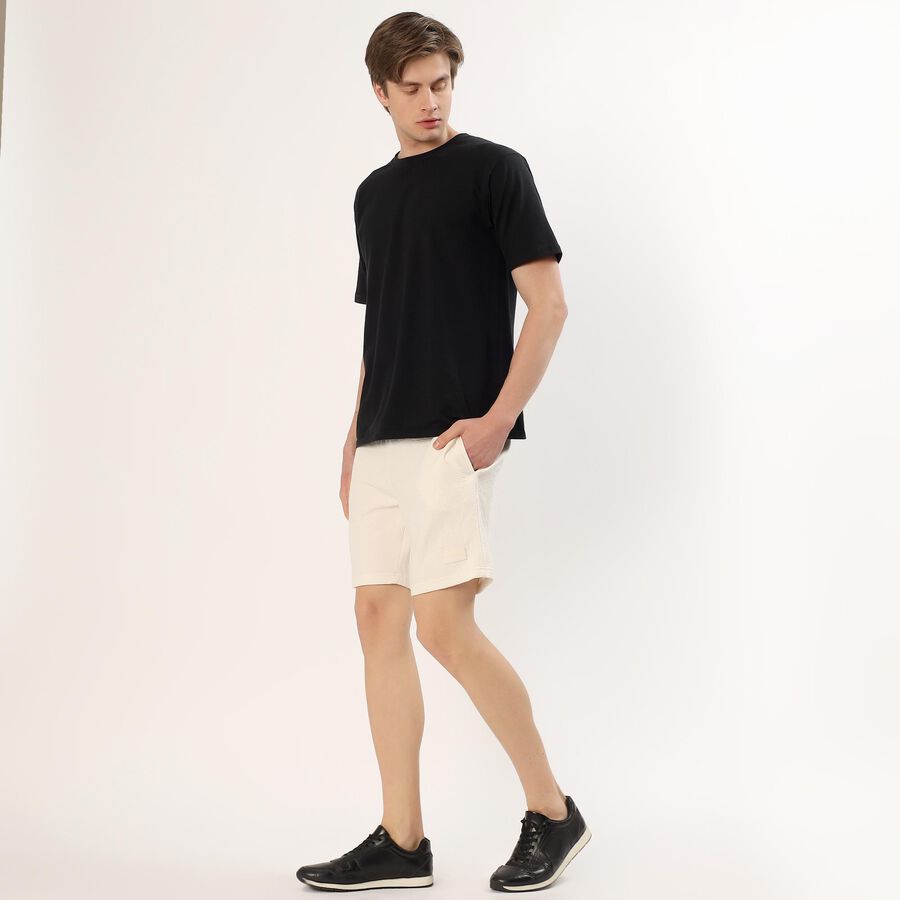 Men's Off-White Textured Elastic Waist Bermuda Shorts, ऑफ व्हाइट, large
