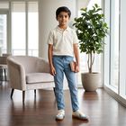 Boys Light Blue Straight Fit Drawstring Waist Jeans, हल्का नीला, small