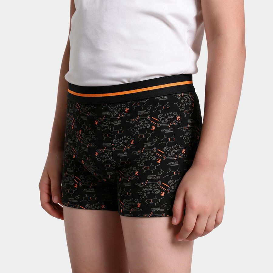 Boys Black Regular Fit Printed Trunks, काला, large