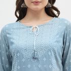 Women's Sky Blue Tie-Up Neck Printed Kurti, Light Grey, small