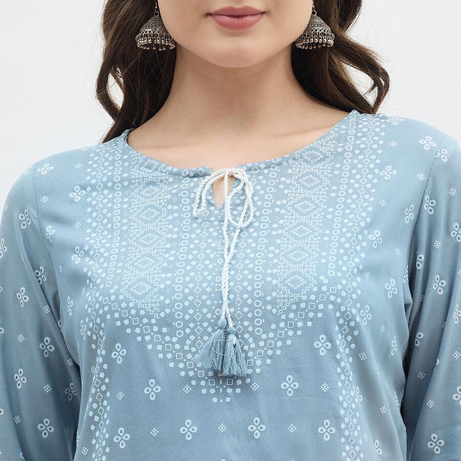 Women's Sky Blue Tie-Up Neck Printed Kurti, Light Grey, large