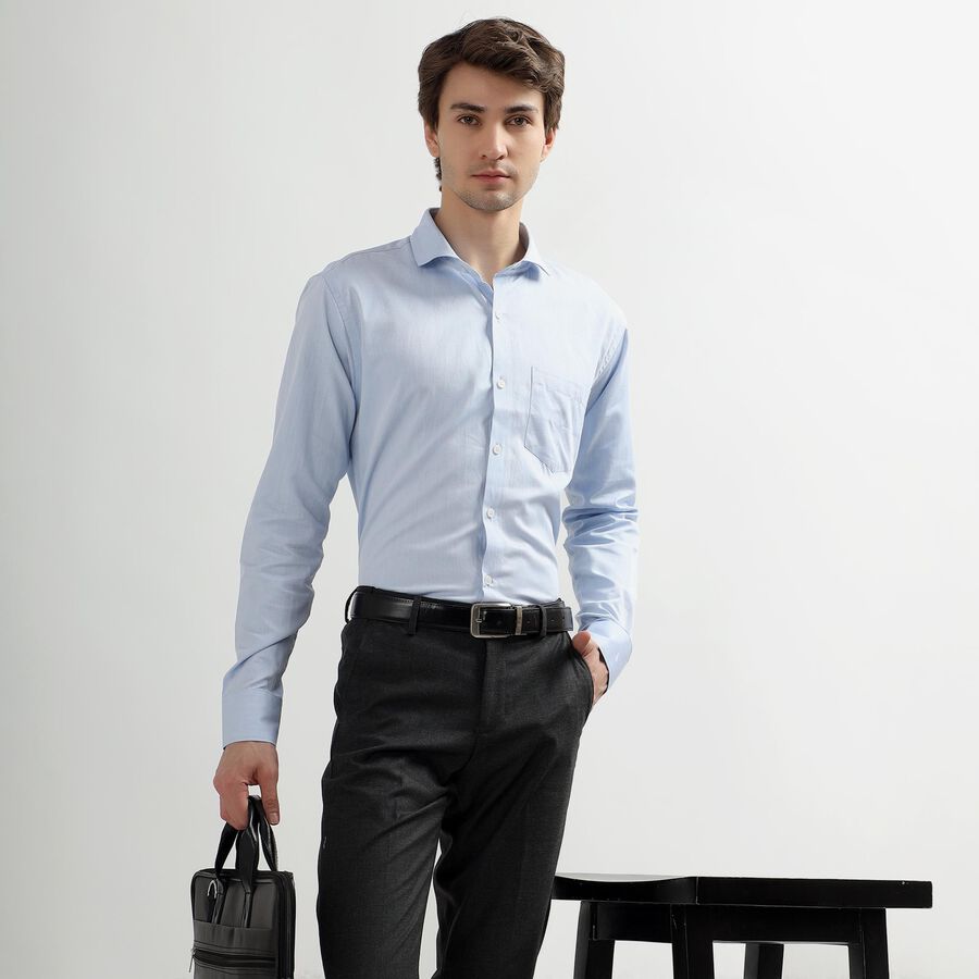 Men's Light Powder Blue Cotton Cut Away Collar Slim Fit Shirt, Light Blue, large image number null