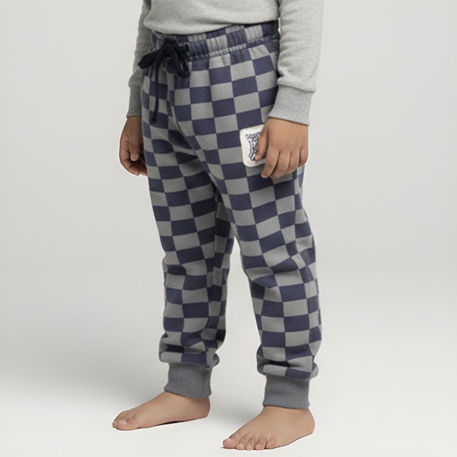 Boys' Navy Blue and Grey Checkered Elastic Waist Pyjama, मध्यम नीला, large image number null