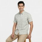 Men's Green Cotton Floral Spread Collar Regular Fit Shirt, हल्का हरा, small