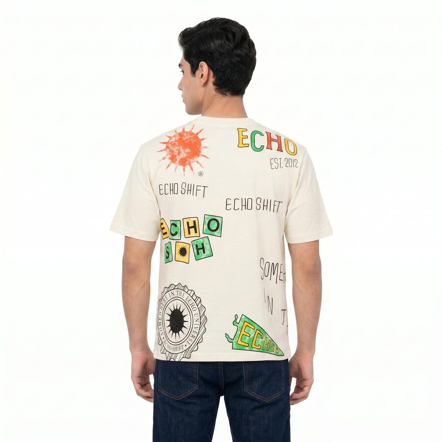 Men's White Cotton Round Neck Regular T-Shirt, Off White, large