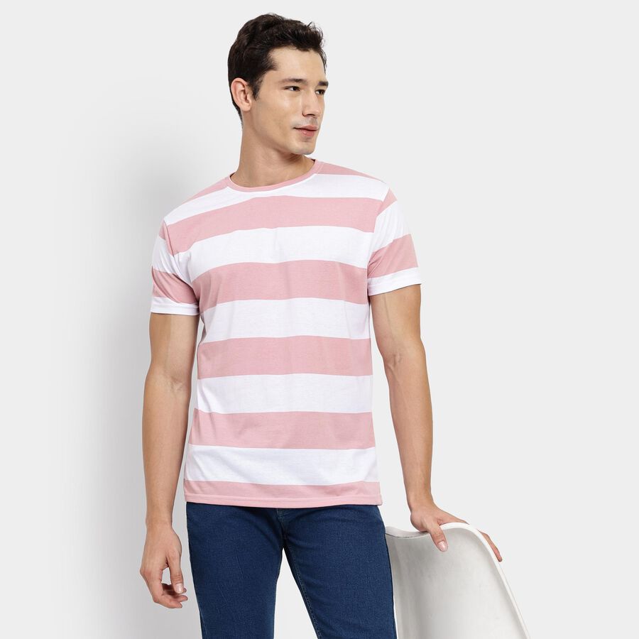 Men's Round Neck Half Sleeves T-Shirt, हल्का गुलाबी, large image number null