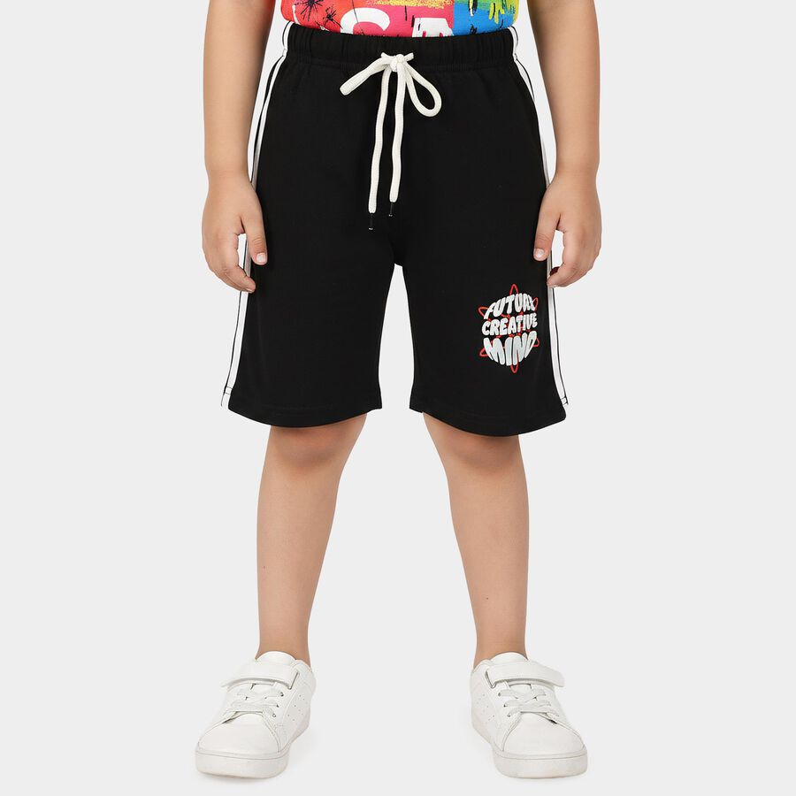 Boys' Black Regular Fit Printed Jamaican Shorts, Black, large