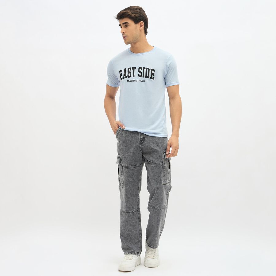 Men's Light Powder Blue Round Neck Casual T-Shirt, Sky Blue, large image number null