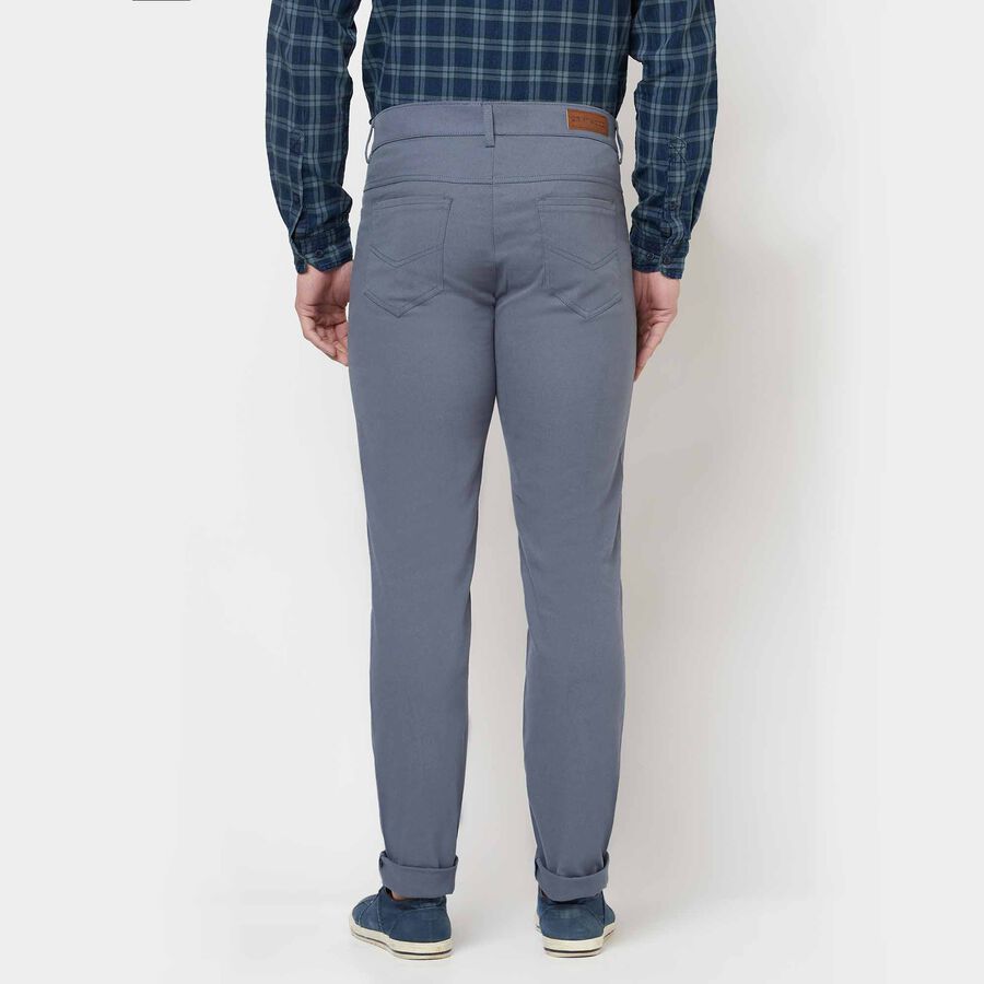 Solid Slim Fit Casual Trousers, Mid Blue, large image number null