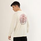 Men's Soft Eggshell White Crew Neck Casual Full Sleeve T-Shirt, ऑफ व्हाइट, small image number null