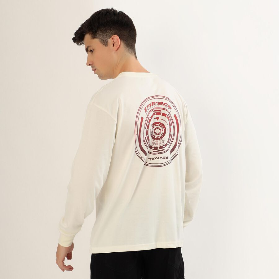 Men's Soft Eggshell White Crew Neck Casual Full Sleeve T-Shirt, ऑफ व्हाइट, large image number null