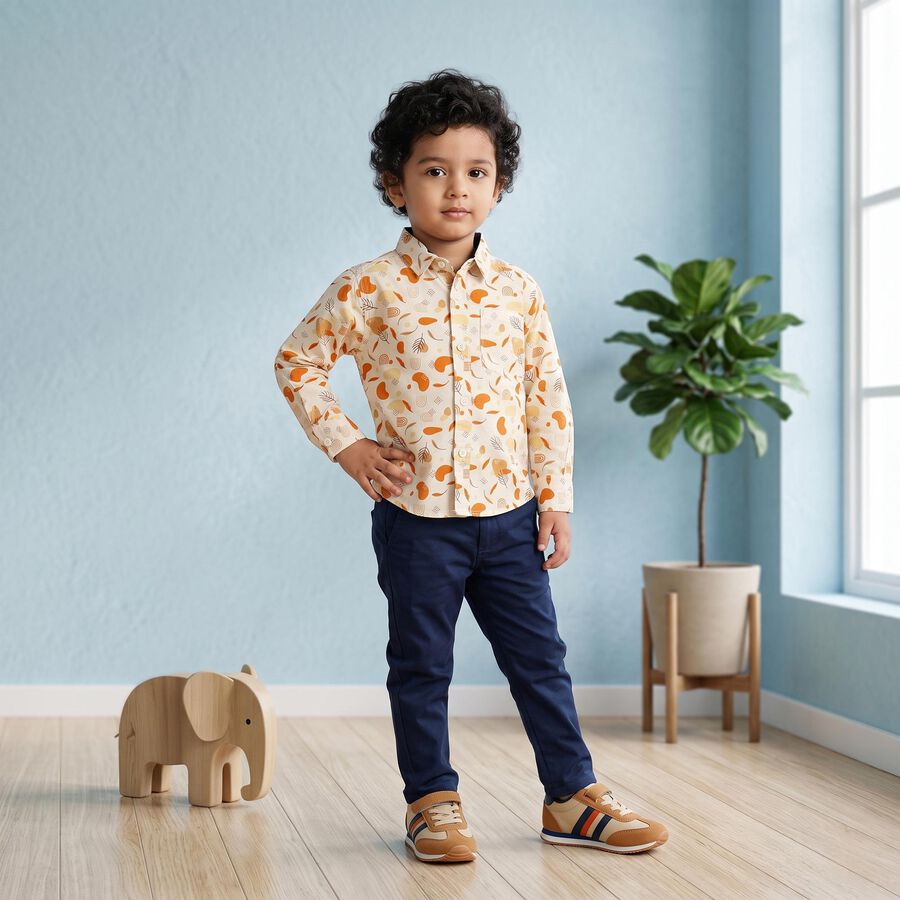 Boys White Cotton Long Sleeves Collared Shirt, White, large