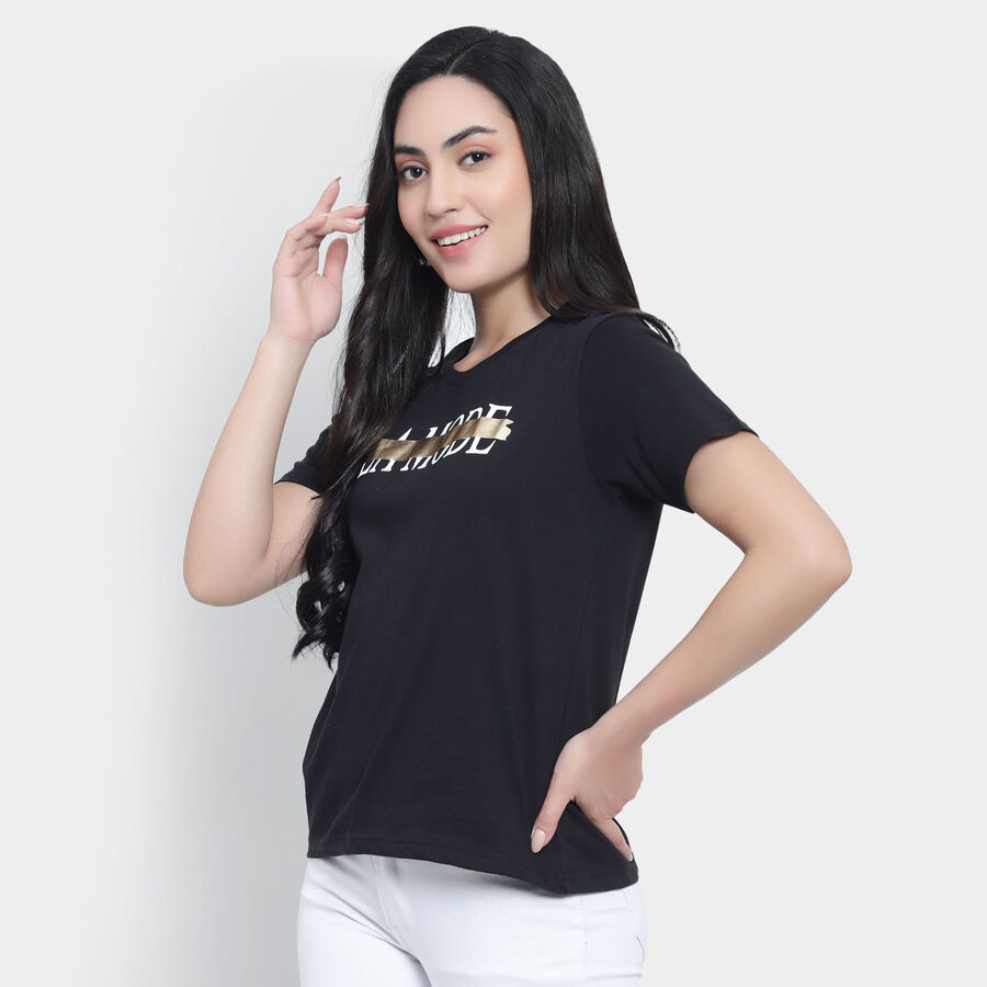 Round Neck T-Shirt, काला, large image number null