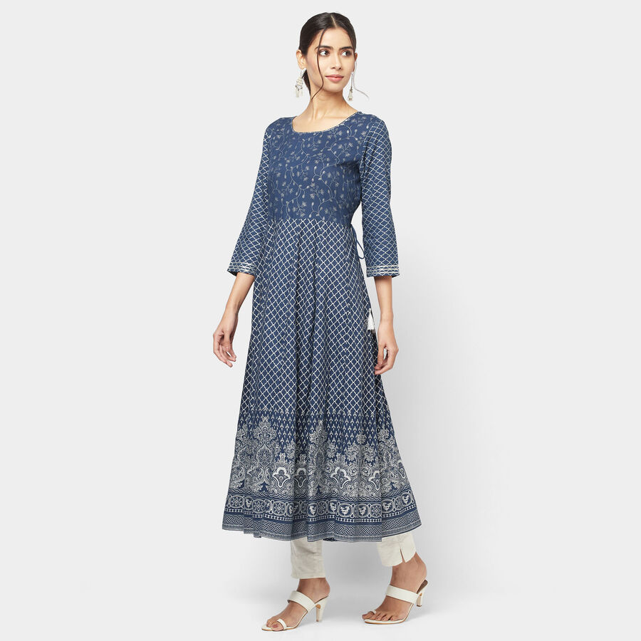 3/4Th Sleeves Flared Kurta, Navy Blue, large image number null