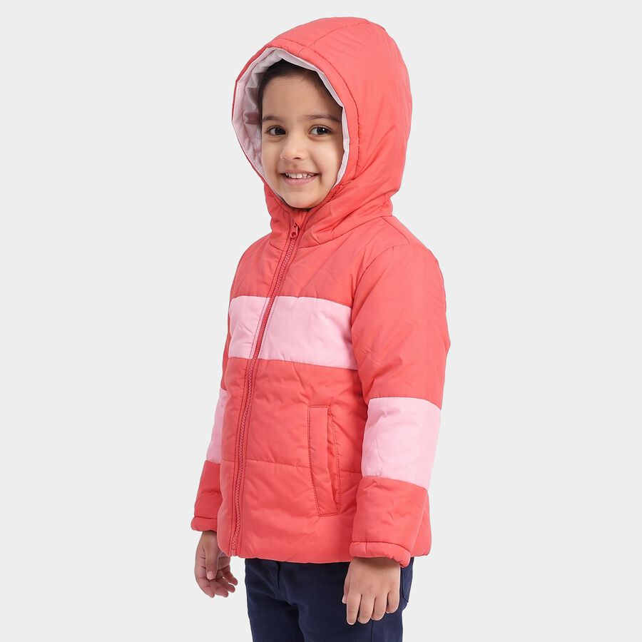 Girls' Coral Hooded Puffer Jacket, Coral, large