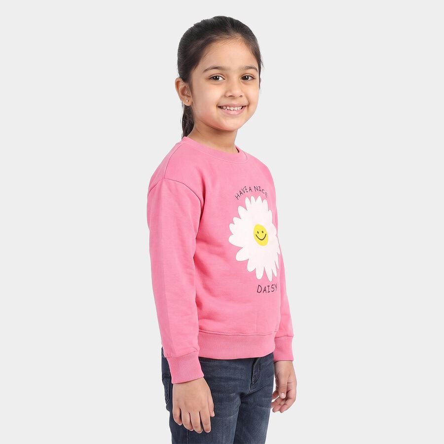 Girls' Pink Round Neck Pullover Sweatshirt, Pink, large