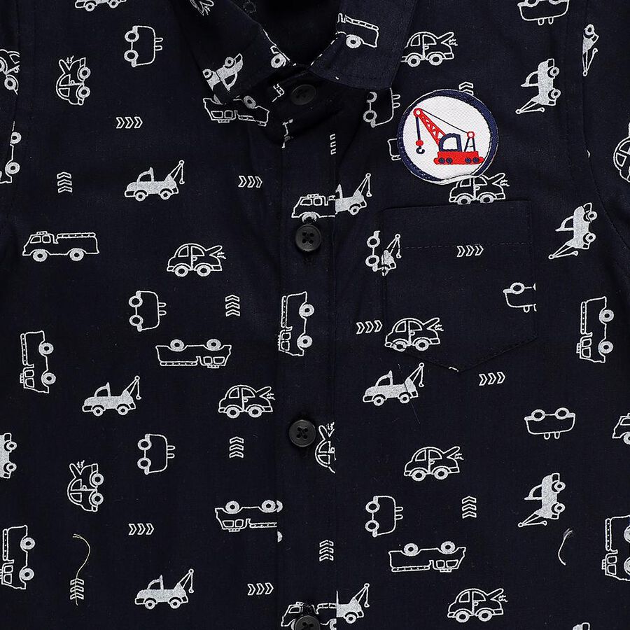 Infants' Deep Midnight Navy Blue Cotton Half Sleeve Classic Casual Shirt, Navy Blue, large