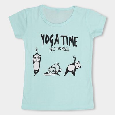 Girls' Light Mint Green Cotton Blend Crew Neck Short Sleeve T-Shirt