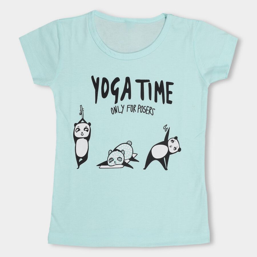 Girls' Light Mint Green Cotton Blend Crew Neck Short Sleeve T-Shirt, Light Green, large image number null