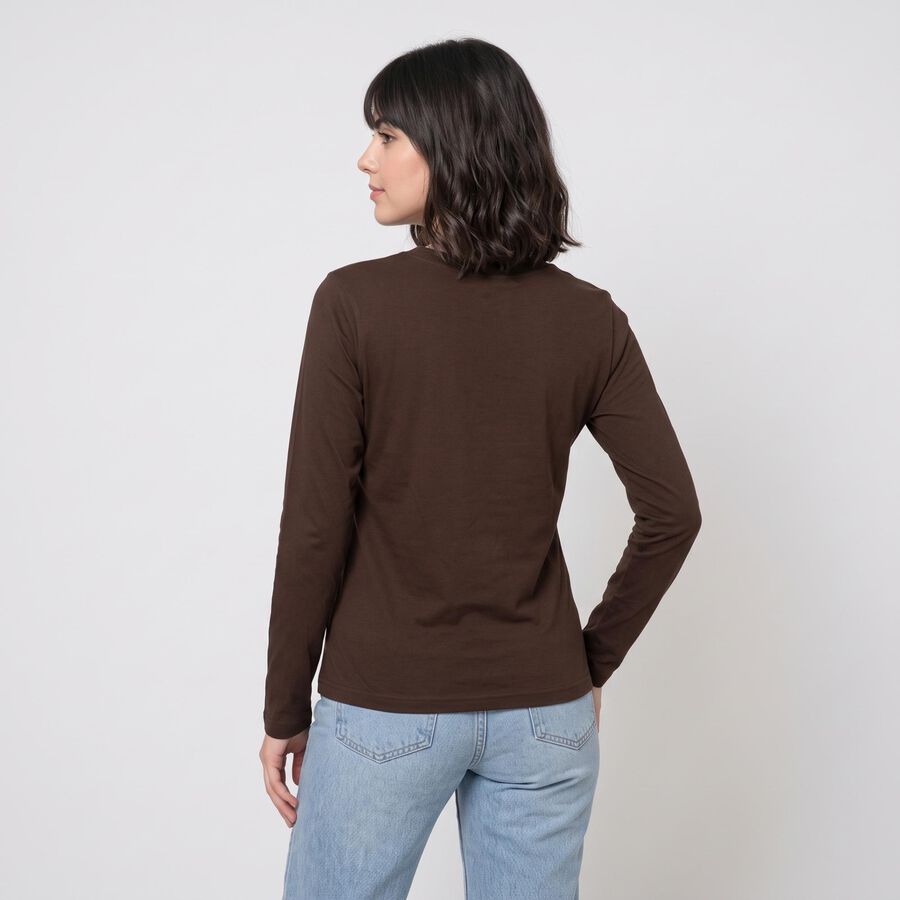 Women's Brown Round Neck Regular Top, भूरा, large