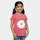 Girls' Bright Coral Pink Cotton Blend Round Neck Casual T-Shirt, मूँगा (कोरल), small