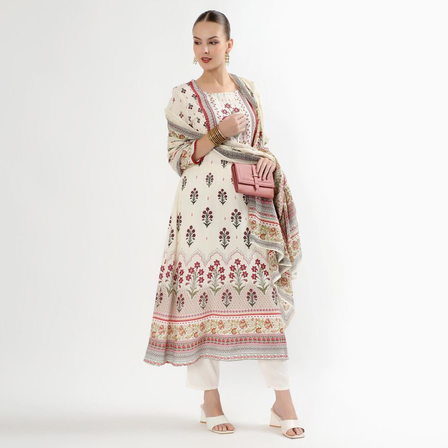 Women's Eggshell White Floral Printed Ethnic Set, ऑफ व्हाइट, large image number null
