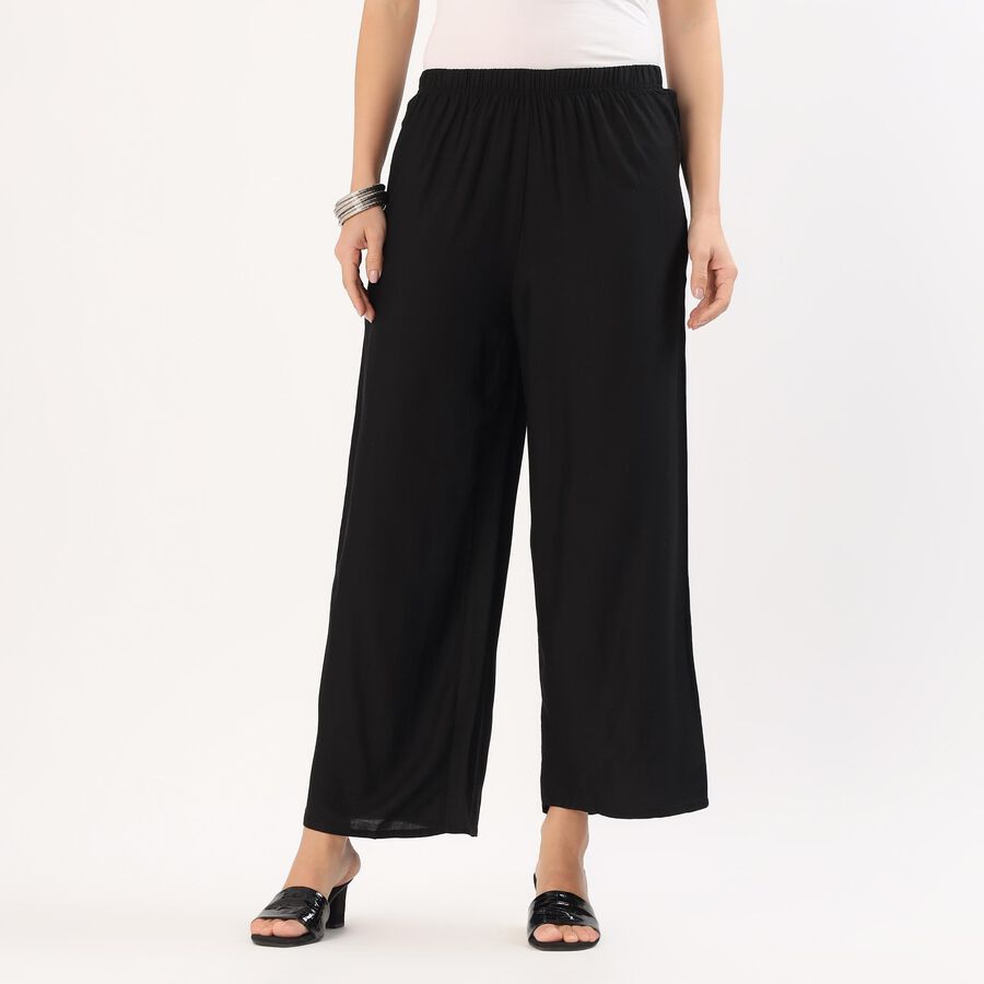 Women's Minimalist Viscose Wide-Leg Palazzos, Black, large