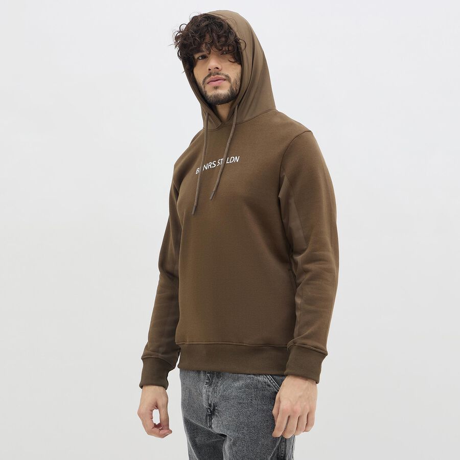 Men's Dark Brown Hooded Casual Sweatshirt, भूरा, large image number null