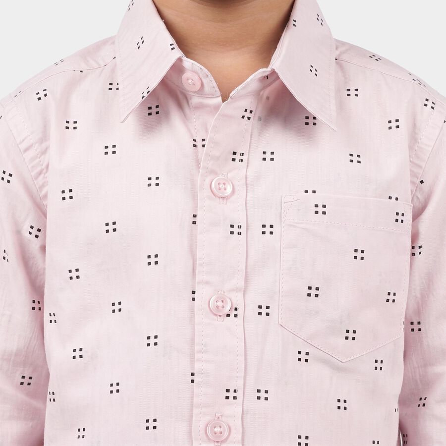 Boys Pink Cotton Long Sleeve Collar Shirt, Pink, large