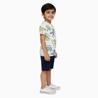 Boys' Off White Cotton Round Neck Dinosaur Printed Baba Suit, Off White, small image number null