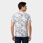 Men's White Cotton Round Neck Abstract Regular T-Shirt, सफ़ेद, small