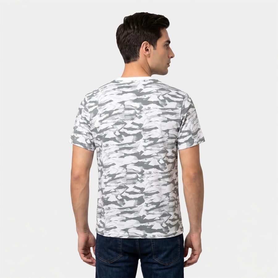 Men's White Cotton Round Neck Abstract Regular T-Shirt, सफ़ेद, large