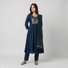 Women's Navy Blue Embroidered Ethnic Set, Teal Blue, small