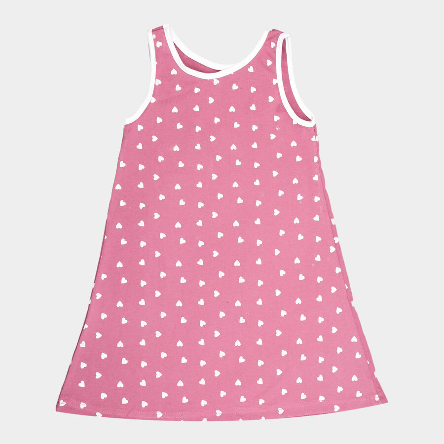 Girls Printed A Line Sleeveless Frock, Light Pink, large image number null