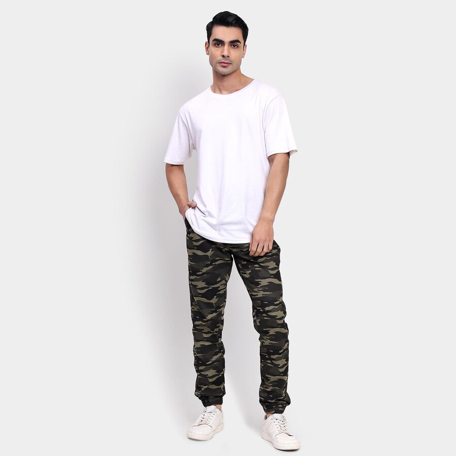 Men's Slim Fit Casual Trousers, ओलिव, large