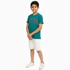 Boys Vibrant Teal Green Crew Neck Casual T-Shirt, गहरा हरा, small image number null