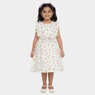 Girls' Soft White Floral Printed Sleeveless Frock, Off White, small