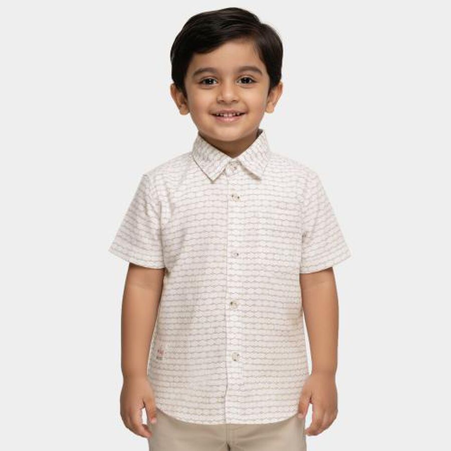 Boys Rich Eggshell White Cotton Half Sleeve Classic Casual Shirt, White, large image number null