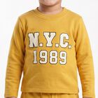 Boys' Mustard Crew Neck Graphic Print Baba Suit, पीला, small