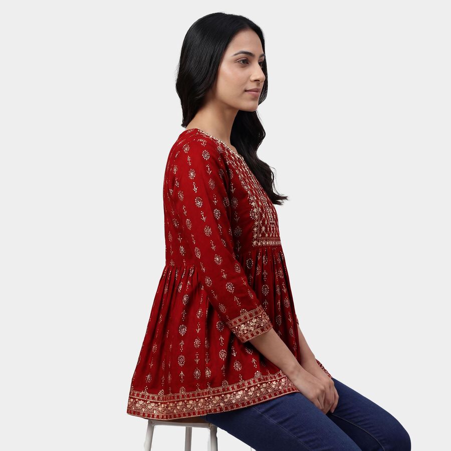 Women's Maroon Round Neck Printed Kurti, Maroon, large