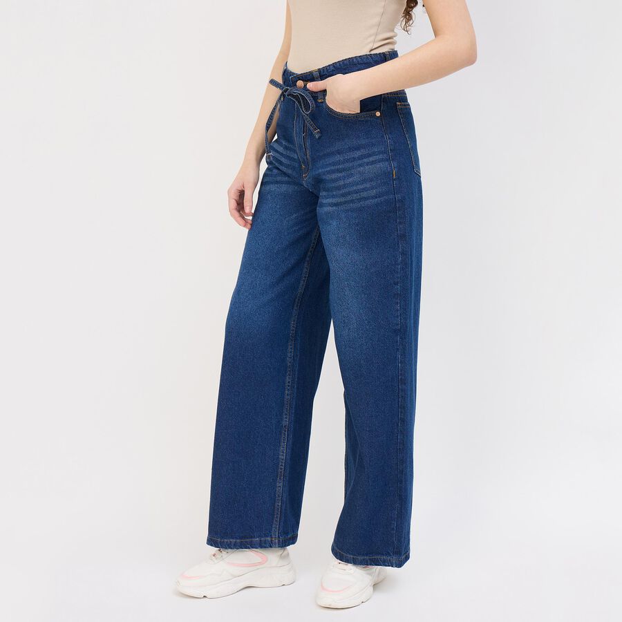 Women's Pale Powder Blue Straight Fit Washed Jeans, Mid Blue, large