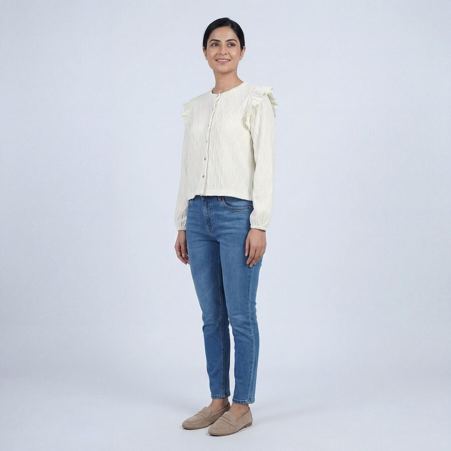 Women's Off-White Round Neck Classic Top, ऑफ व्हाइट, large
