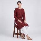 Women's Maroon Cotton Round Neck Printed Straight Kurta, Maroon, small